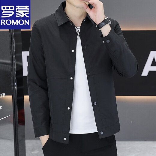 Romon Lapel Spring and Autumn Men's Jacket Fashion Business Casual Executive Jacket Young and Middle-aged Jacket New Top Black Spring and Autumn L 105-120Jin Jin equals 0.5 kg
