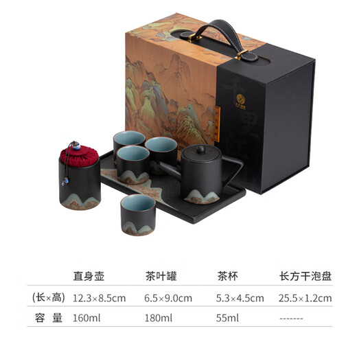 SUSHI CERAMICS hand-painted tea set with dry infusion tray, straight pot, tea can, 7 pieces Kung Fu tea cup, tea set holiday gift box