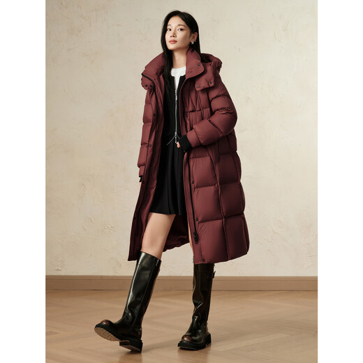 Jiuzi Annako casual commuting puffed volume warm white duck down long down women 2024 winter style burgundy L
