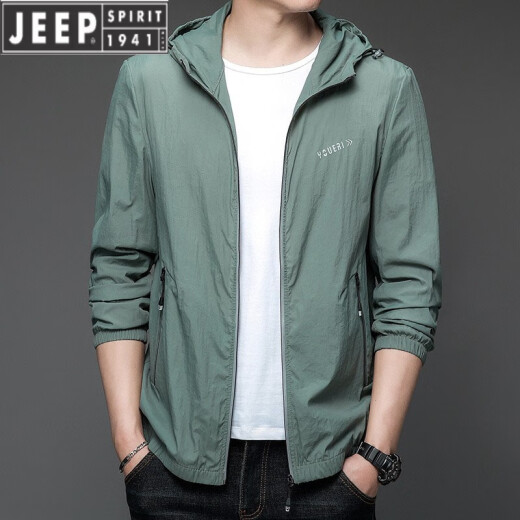 JEEP SPIRIT2025新款防晒衣男士夏季薄款户外冰丝连帽透气防晒服男款夹克外套 N9928 雾蓝 M 170 105-120斤