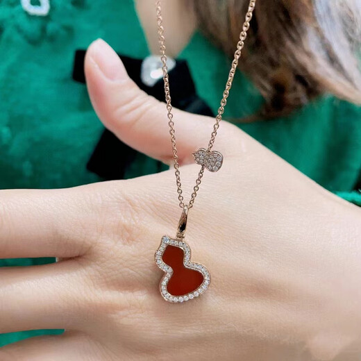 Slightly gifted high version of the Kirin double gourd necklace for women sterling silver plated 18k gold red agate green emerald Fulu gourd pendant necklace red agate