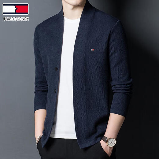 TOME BORNEK American Tommy men's wool jacket cashmere feel cardigan men's loose knitted sweater V-neck thickened sweater Navy 2XL (recommended 160-180Jin Jin equals 0.5 kg)