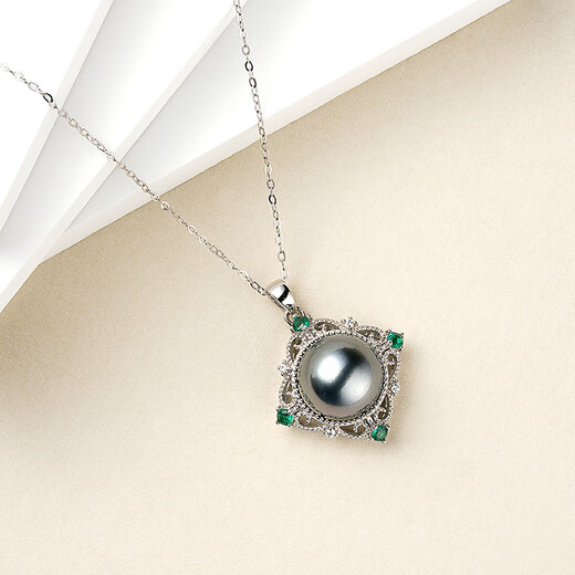 Tahiti 11-12mm black pearl pendant necklace S925 silver hollow bead edge seawater pearl pendant B grade/black bead pendant 11-12mm