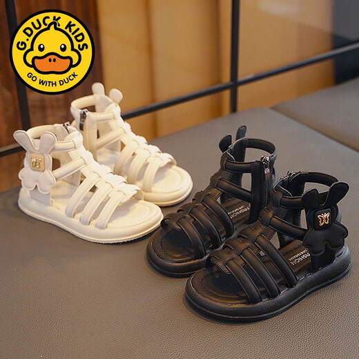 G.duck girls' Roman sandals 2025 summer new style medium and large children's soft-soled student shoes children's non-slip beach shoes baby shoes off-white 26 inner length about 16cm
