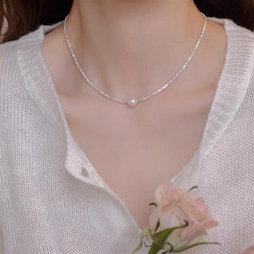 Olevo Outlets Broken Silver A Few Liang Pearl Pendant Pure Silver Necklace Women's 2024 New Clavicle Chain High-Level Light Luxury Broken Silver A Few Liang Pearl Necklace Thin