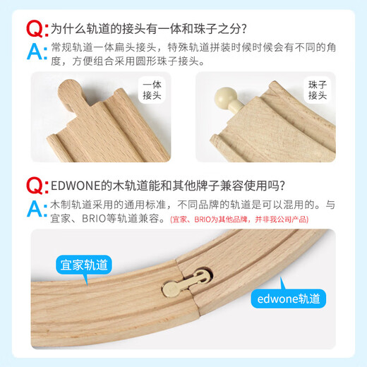 EDWONE榉木轨道火车玩具木质散轨道拼装儿童玩具木质轨道积木玩具小火车 一体木制S轨道1个（上下坡）