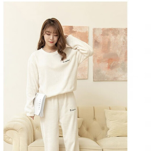 Coral Velvet Fairy Korean Style Warm Home Nine-Point Pants Thickened Casual Loose Outerwear Winter Pajamas for Women Khaki One Size (80-150Jin Jin is equal to 0.5kg) No pockets