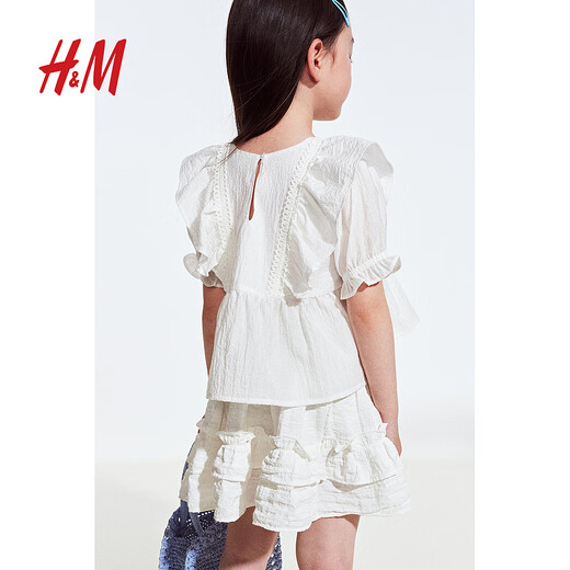 H&M children's clothing children's girls' shirt spring square collar short-sleeved casual skirt hem top 1271988 lilac 130 130/64