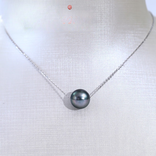 Bhiodha jewelry simple charm round Tahitian black pearl pendant Passepartout single S925 silver sea pearl necklace 12-13mm