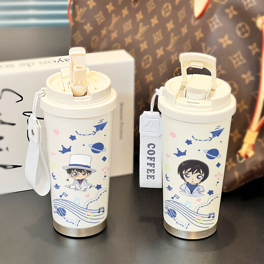 柯南水杯保温杯吸管咖啡杯简约ins高颜值学生便携316不锈钢LB BXAB15780动漫女/ 陶瓷覆层内胆520ML配挂绳/