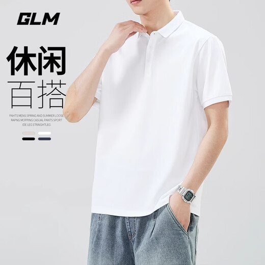 GLM短袖t恤男透气夏季翻领polo衫速干T恤冰丝感休闲运动上衣黑色XL