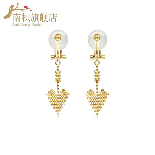 Nanzhi 18K gold heart-shaped tassel pendant painless ear clip for women without pierced earrings earrings Heart ear clip YZD009