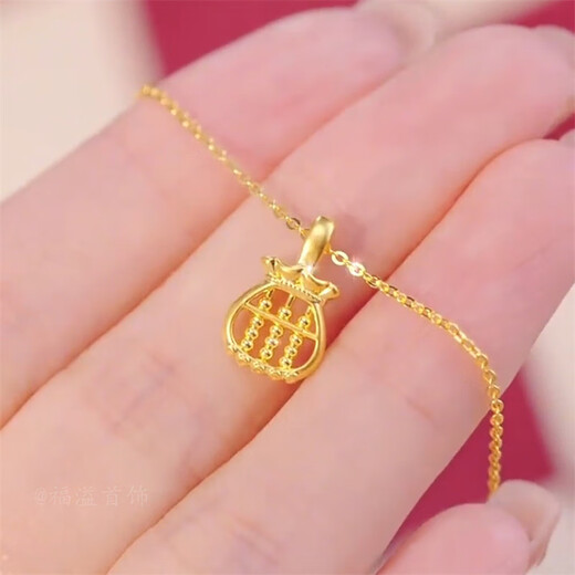 GRAYCEWODY Old Phoenix 999 Gold Ruyi Abacus Blessing Bag Necklace Women's Foot Gold Mini Abacus Clavicle Chain Pendant Lucky Blessing Blessing Blessing Blessing Gold Necklace + Certificate