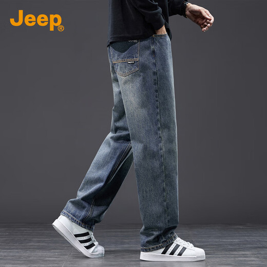 Jeep (JEEP) high-end retro men's jeans for men 2025 autumn and winter new loose straight trend brand casual wide-leg long pants for men