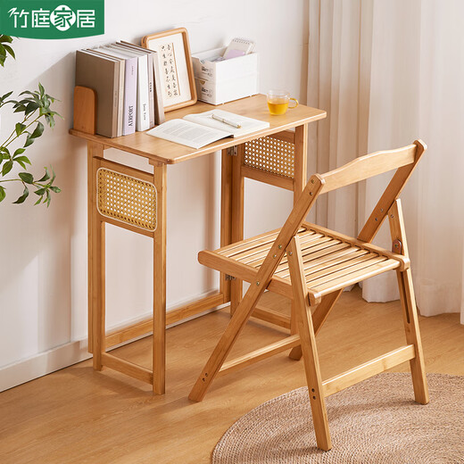Bamboo garden bamboo folding study table and chair combination home complete desk bedroom small apartment computer table student writing table brown all-bamboo study table free installation