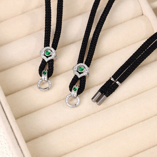 POP-plated 18k gold inlaid zircon pendant lanyard braided black rope double safety buckle versatile personalized accessories universal buckle black rope necklace