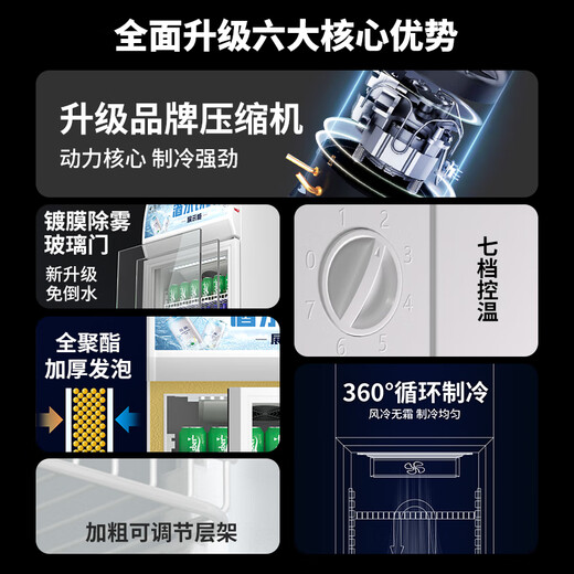 日仕饮料冰柜展示柜冰箱冷藏保鲜柜立式大容量带锁商用酒吧饭店超市自助餐棋牌室酒水透明冷饮啤酒柜 免倒水1.2米双开门直冷688L招财红