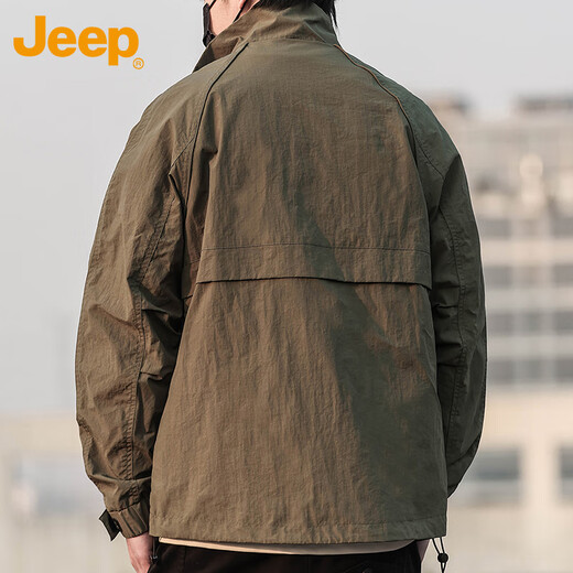 Jeep (JEEP) Jacket Men's Autumn and Winter Stand Collar Jacket Loose Trendy Work Clothes Men's Military Green XL