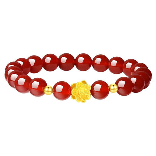 Zhou Taisheng gold inlaid jade bracelet female chalcedony bracelet pure gold transfer beads Chinese Valentine's Day gift for girlfriend and mother