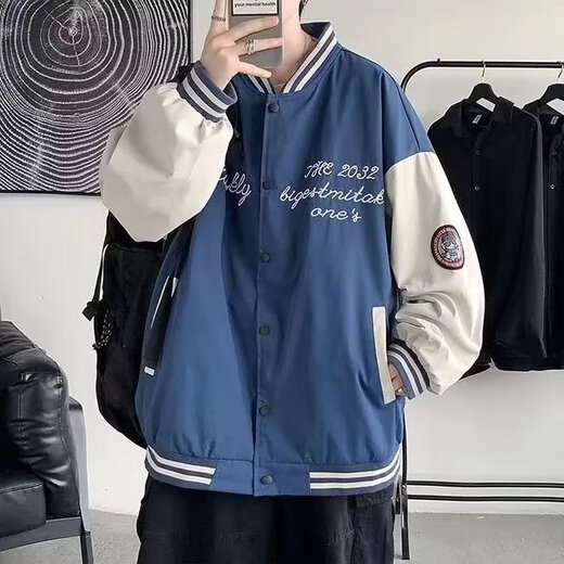 Yibo Baseball Uniform Men's Autumn and Winter Plus Velvet American High Street Letter Embroidery Color Matching Simple Casual Loose Top Jacket Black XL Recommended 125-140 Jin Jin equals 0.5 kg