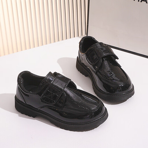 Vinoa Children's Shoes Boys' Leather Shoes Spring and Autumn 2025 New Korean Style Soft Sole Black Middle and Large Children's Primary School Students Campus Performance Shoes A-320 Black 27 Inner Length 17cm
