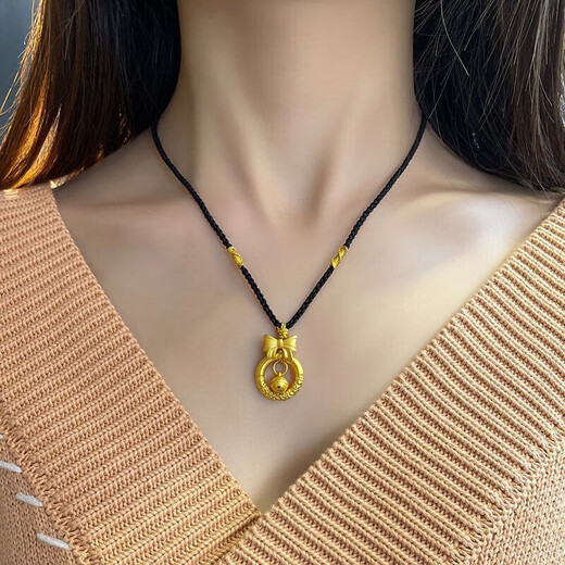 GRAYCEWODY999 pure gold silver bow safety buckle pendant bell fugitive princess necklace Valentine's Day gift gold