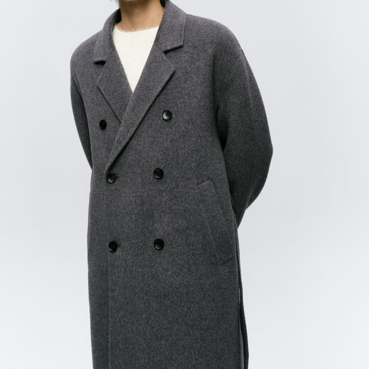 Mai Meng MM Mai Meng men's 24 winter new loose mid-length double-breasted coat woolen coat 9FC170081 Gray S