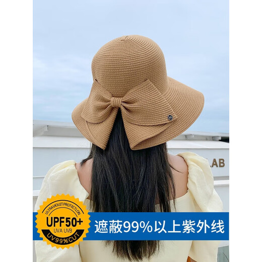Antcity 202025 NUEVO VIAJES DE VIAJES CORAZADAS Francesa Rafi Sombrero de paja Sombrero Mujeres Protección de sol Sol Bow Brim 1164-Khaki Une Tamaño [Versión de alta calidad]