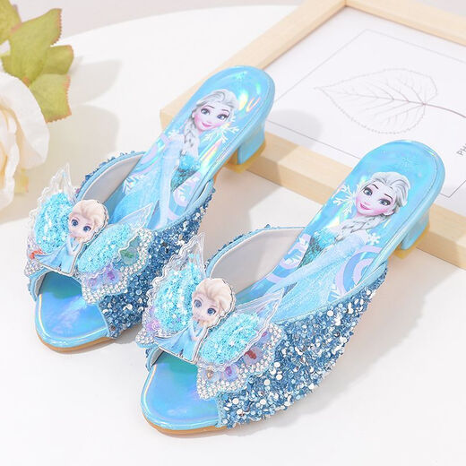 Ye Yu Silver Children's Crystal Slippers Fashionable Children's High Heel Slippers Frozen Princess Elsa A516-3 Silver 29 Inner Length 18cm (size is too small)
