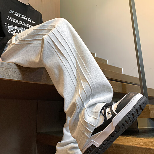 Idea Fan Fat Sports Pants Men's Velvet Floor-Mapping Basketball Pants Herringbone Pattern Casual Pants Loose Straight Pants Men's A050- K106 Black 5XL 200-230Jin Jin is equal to 0.5 kg