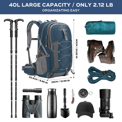 Maelstrom Outdoor Hiking Backpack 40L Nylon Waterproof Mountaineering Bag Lightweight Travel Backpack 40L Blue 40I