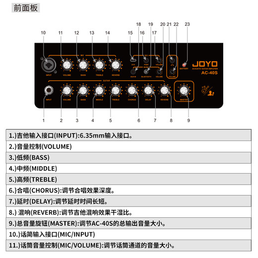 JOYO Guitar Singing Speaker AC40S Outdoor Roadshow Indoor Live Broadcast Internal Recording of Karaoke Charging Bluetooth Speaker AC40S Bluetooth Charging Speaker Black Power 40W