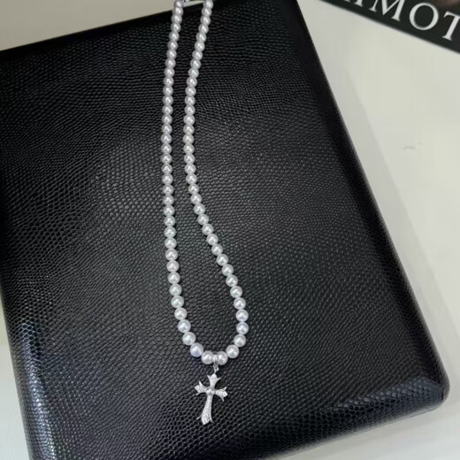 Pop Cross Pendant Natural Freshwater Pearl Necklace Women's Light Luxury Niche 2025 New Trendy Clavicle Chain Advanced Necklace Seiko Silver Universal Buckle (Contains One Pearl)