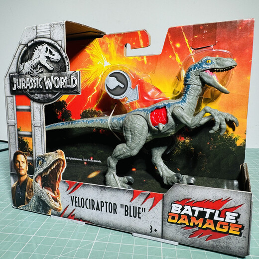 Mattel初代经典美泰战损迅猛龙侏罗纪世界玩具收藏声效中棘翼龙三角鼻龙 初代战损迅猛龙布鲁(小)