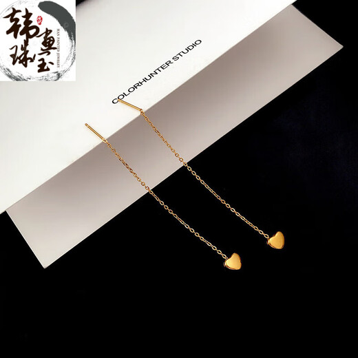 XCL Hong Kong Duty Free 999 Gold Ear Wire Women's Foot Gold Earrings Long Tassel Four Leaf Clover Earrings Fu Character Ear Wire