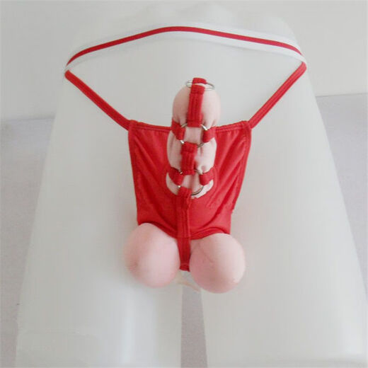 Men's underwear set, penis, egg separation pants, sexy enlarged thong, hollow five-ring restraint ring, exposed point, black 1 pair, one size fits all