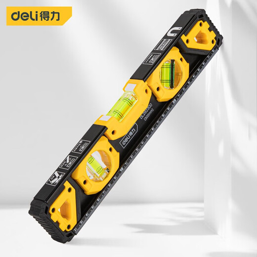 Deli level high-precision solid cast aluminum heavy-duty aluminum alloy fan small precision level leveling scale anti-fall and wear-resistant with strong magnet 30cm three blisters solid aluminum