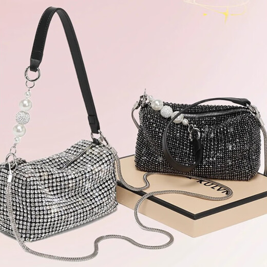 CAMPUSKITTEN new light luxury rhinestone bag women's evening bag shiny clutch bag feminine exquisite bag silver lady bag silver
