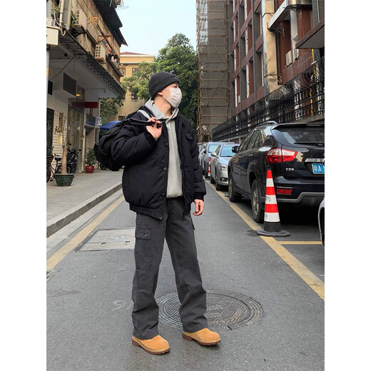 Bo Mingchen jeans men's spring and autumn American retro washed distressed trousers loose straight workwear commuter casual pants men gray L recommended 110-125Jin Jin equals 0.5 kg