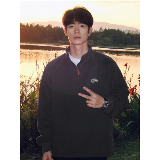 Katuchi American stand-collar half-zip sweatshirt for men in autumn heavy-weight long-sleeved bottoming shirt high street fashion sports inner wear white gray regular style L recommended 100-120Jin Jin equals 0.5 kg