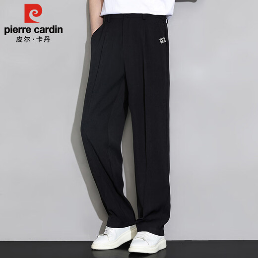 皮尔卡丹（pierre cardin）休闲裤男春夏季薄款宽松直筒裤子男士垂感阔腿长裤男装 黑色 XL