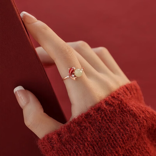 Core luxury Yujian koi ring for women's birth year vegetarian ring index finger ring female snake year open ring birthday red gift girlfriend Yujian koi ring