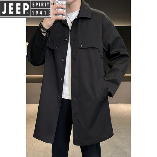 JEEP SPIRIT молодежная свободная модная однотонная ветровка средней длины на весну и осень, повседневная красивая модная куртка в корейском стиле, мужской универсальный топ черного цвета 2XL