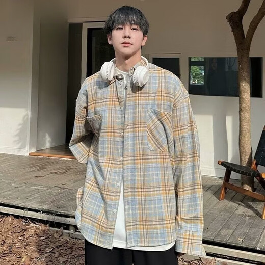 Клетчатая рубашка Mandishang с длинными рукавами для мальчиков, весенне-осенняя клетчатая рубашка, красивая дофаминовая рубашка в стиле ретро для мальчиков и девочек 274, черно-белая, L 110-125, Jin Jin, вес 0,5 кг.