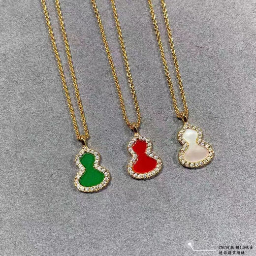 Rich star same style moissanite double gourd necklace for women 18k gold red agate white fritillary green agate pendant clavicle chain small rose gold green agate