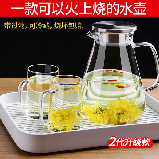 VTyee glass cold water kettle household high-temperature-resistant cold water cup heat-resistant and explosion-proof large-capacity cool white teapot set single Dudu pot 2L (heat-resistant-20-150)