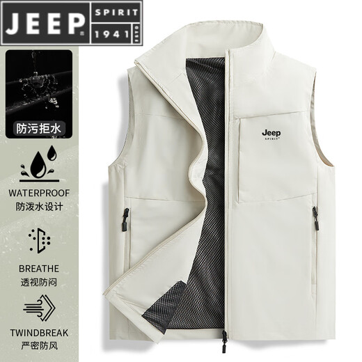 JEEP SPIRIT vest men's 2025 new spring and autumn workwear stand-up collar sleeveless middle-aged vest jacket off-white spring and autumn M