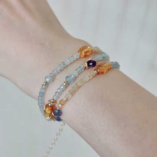 Li Shenxin original natural tanzanite amber amethyst aquamarine American 14K gold choker beaded necklace customized adjustable necklace non-returnable