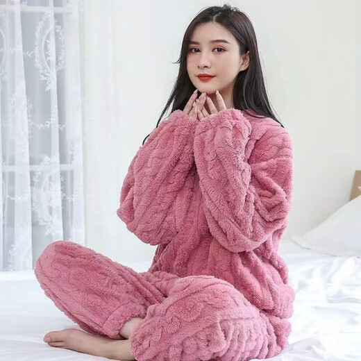 Thick and warm, skin-friendly and comfortable coral velvet pajama set, purple, one size fits all, 80-140Jin Jin equals 0.5kg