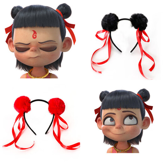 ENRMIIV children's Nezha hairband, hairpin, super cute wig, ball head, super cute idol event performance hair accessories, wig ball, bangs headband